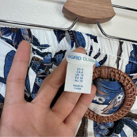 Sigrid Olsen Floral Belted Linen Blend Pants Size 6 - Picture 10 of 12